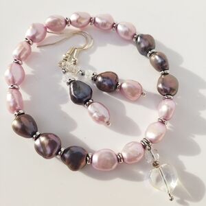 925 Sterling Silver Bracelet Earrings Pearls Gift for Her Mom Wife Girlfriend